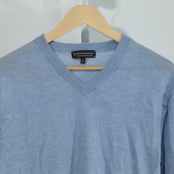Hart Schaffner Marx Men’s Merino Wool Sweater Light Blue V-Neck Pullover Size M - Picture 2 of 7